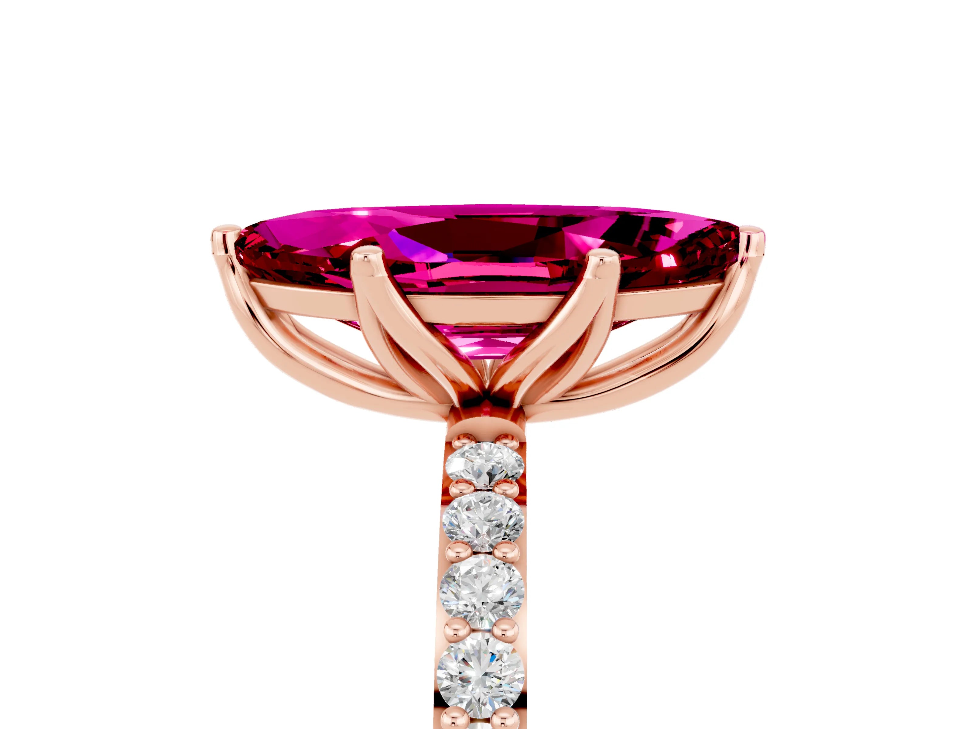 Rose gold Marquise Cut Garnet Solitaire Engagement Ring with Pavé Band and Prong Setting_5