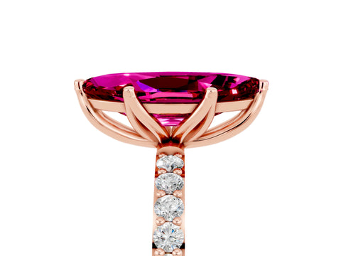 Rose gold Marquise Cut Garnet Solitaire Engagement Ring with Pavé Band and Prong Setting_5