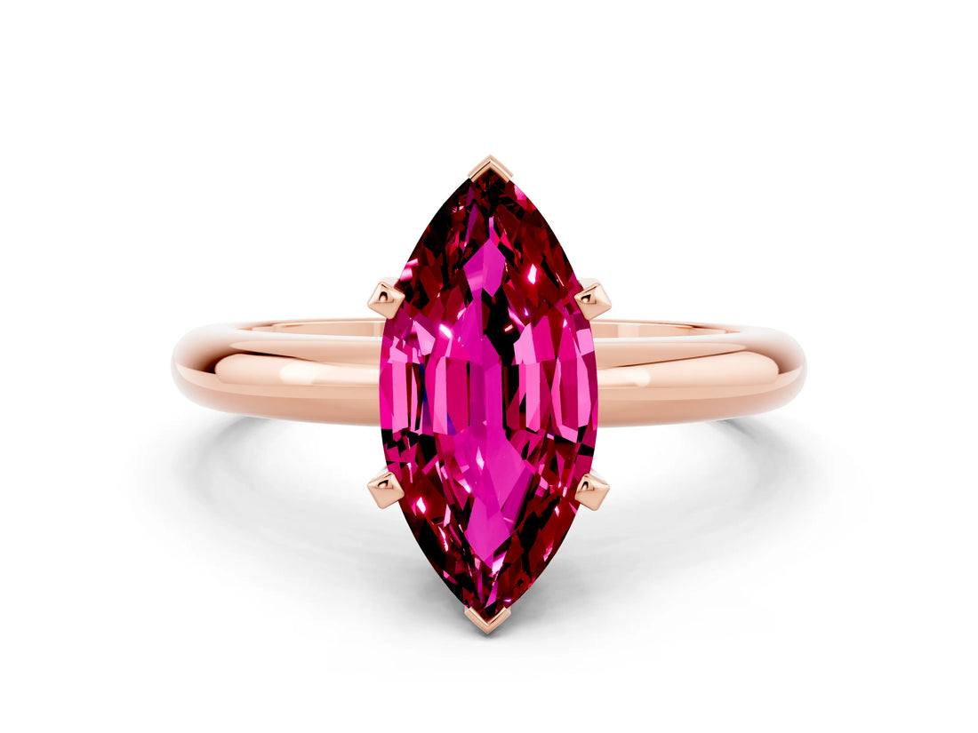 Rose gold Marquise Cut Garnet Solitaire Engagement Ring with Round Band and Four-Prong Setting