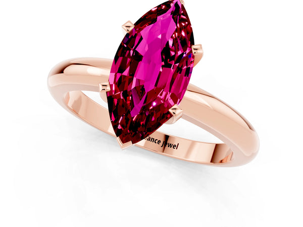 Rose gold Marquise Cut Garnet Solitaire Engagement Ring with Round Band and Four-Prong Setting