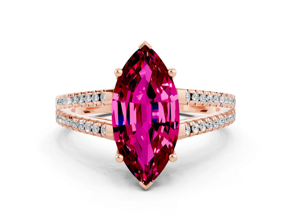 Rose gold Marquise Cut Garnet Solitaire Engagement Ring with Split Shank Pavé Band