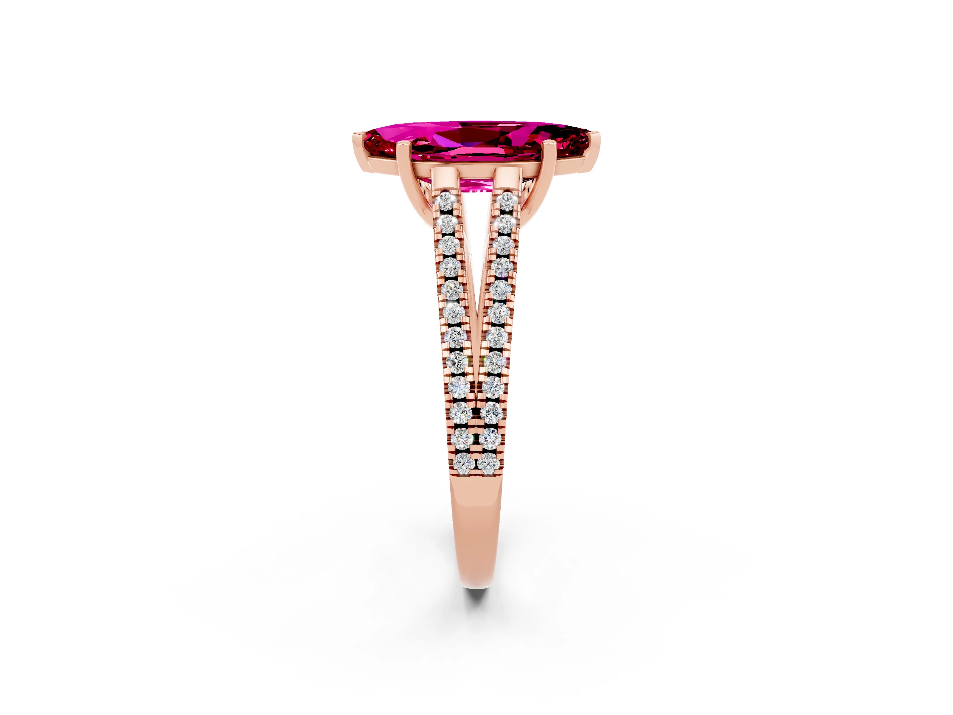 Rose gold Marquise Cut Garnet Solitaire Engagement Ring with Split Shank Pavé Band_2