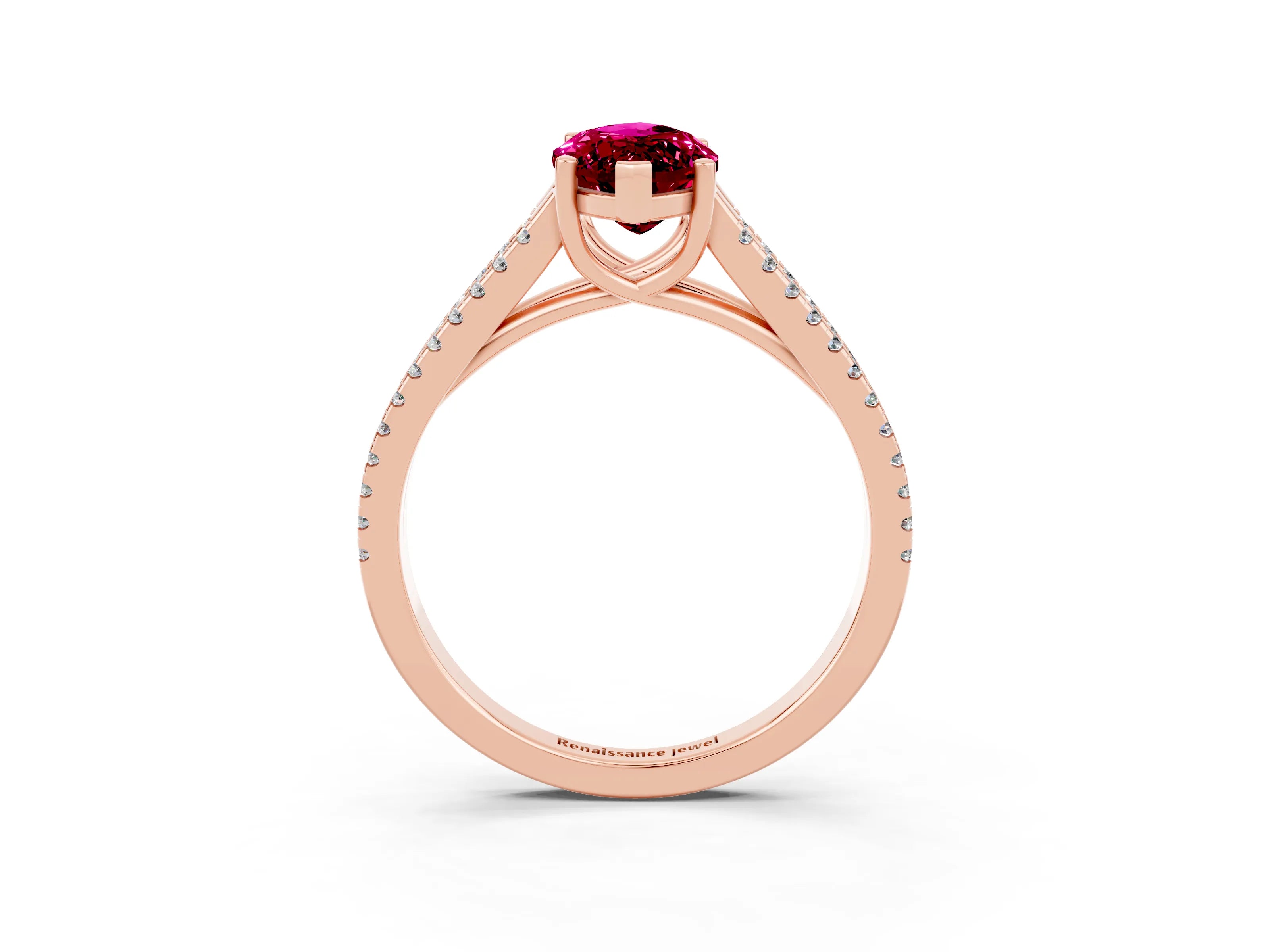 Rose gold Marquise Cut Garnet Solitaire Engagement Ring with Split Shank Pavé Band_3