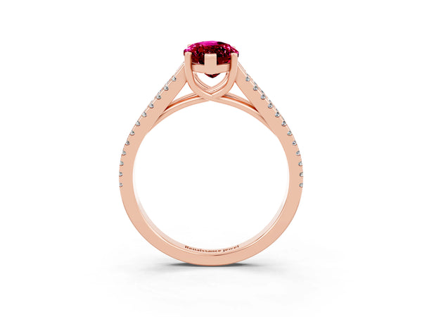 Rose gold Marquise Cut Garnet Solitaire Engagement Ring with Split Shank Pavé Band