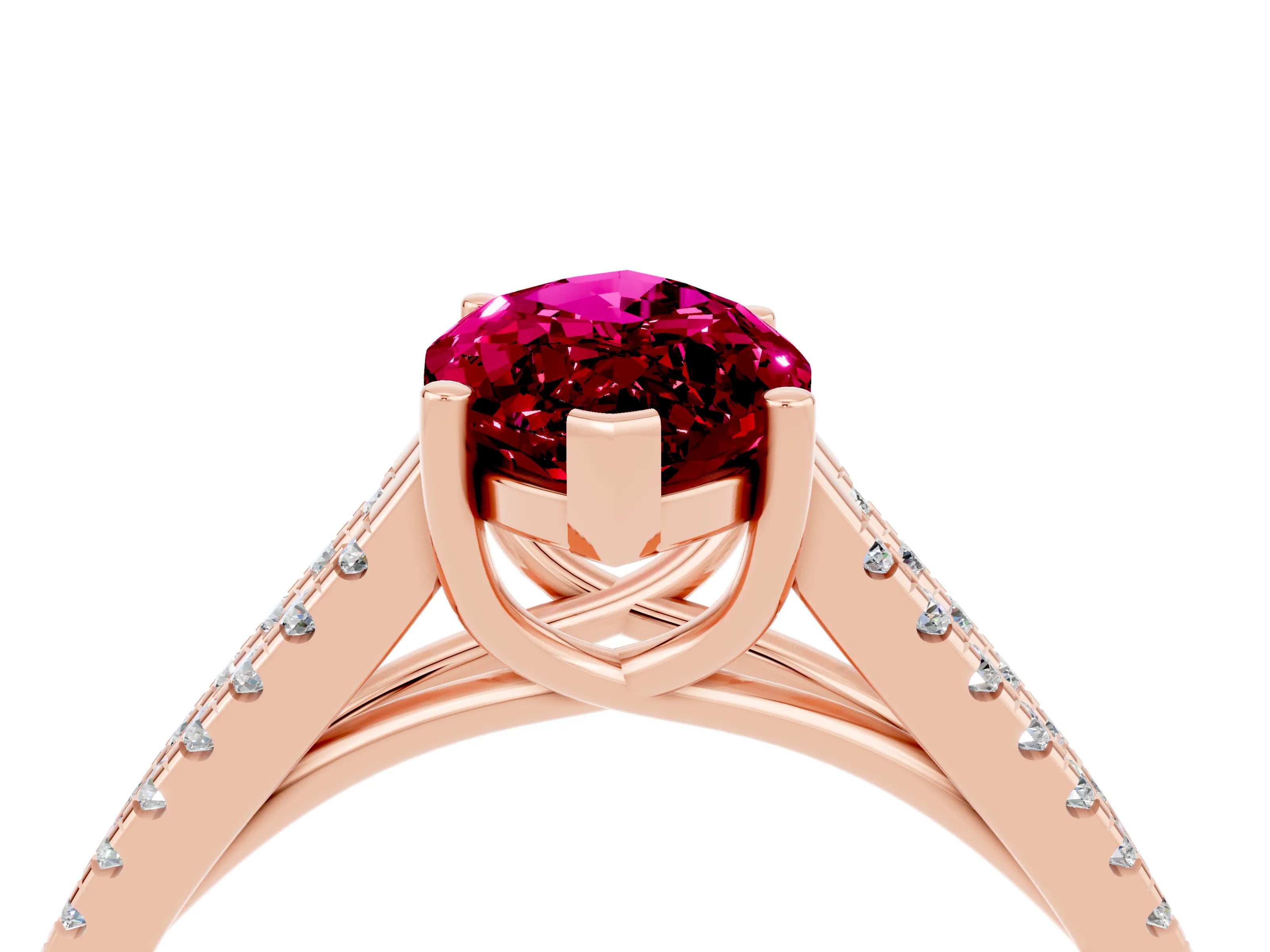Rose gold Marquise Cut Garnet Solitaire Engagement Ring with Split Shank Pavé Band_4