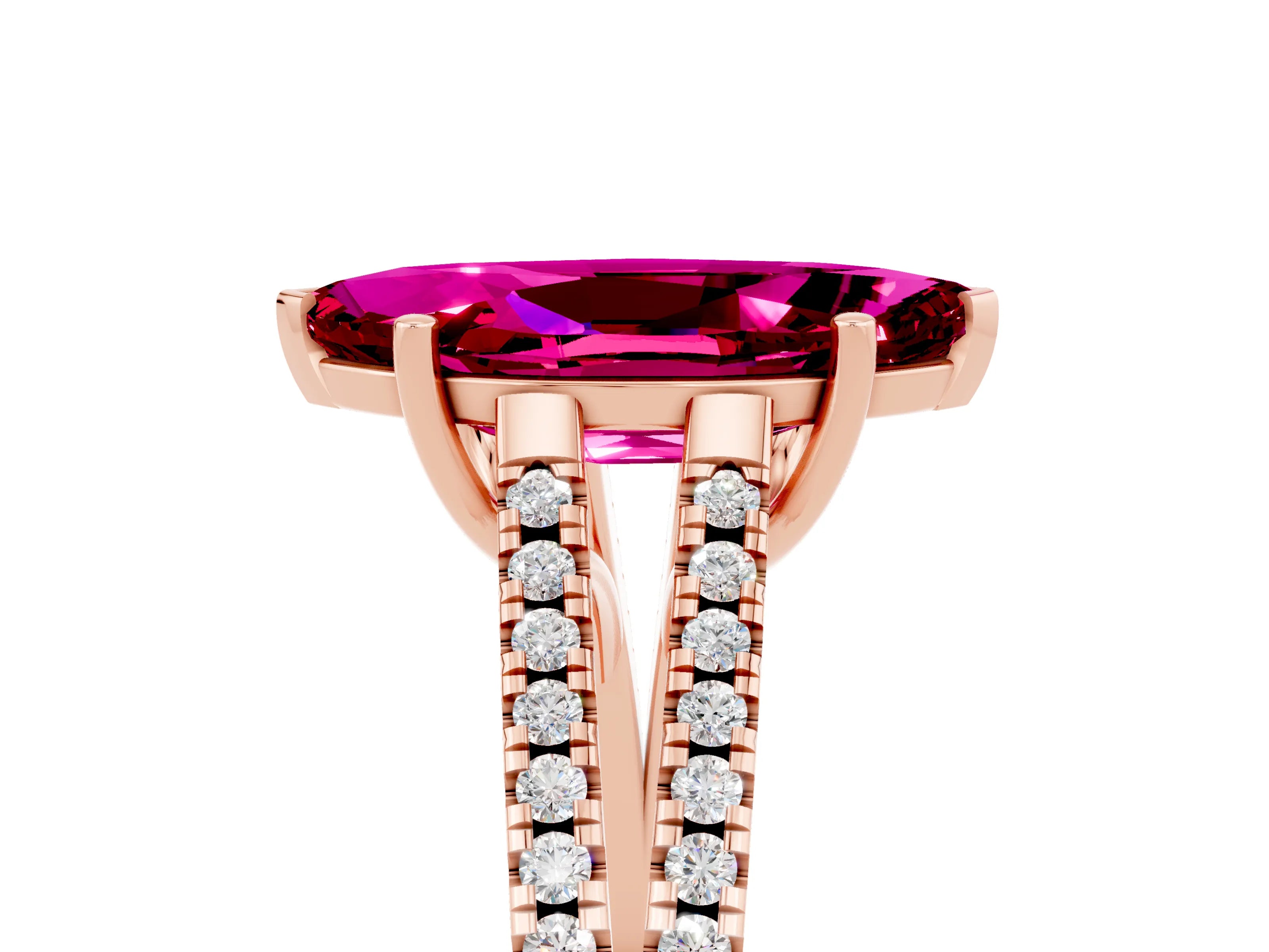 Rose gold Marquise Cut Garnet Solitaire Engagement Ring with Split Shank Pavé Band_5