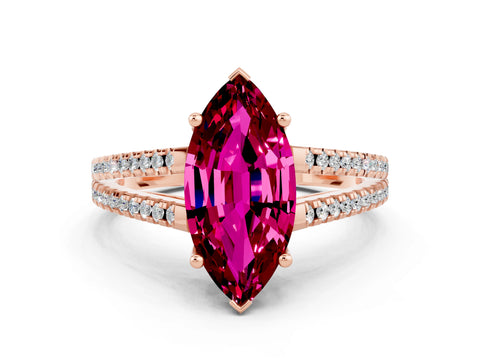 Rose gold Marquise Cut Garnet Solitaire Engagement Ring with Split Shank Pavé Band