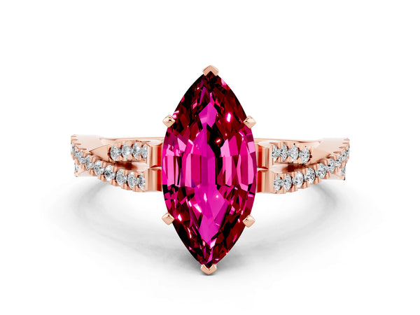 Rose gold Marquise Cut Garnet Solitaire Engagement Ring with Twisted Pavé Band and Four-Prong Setting