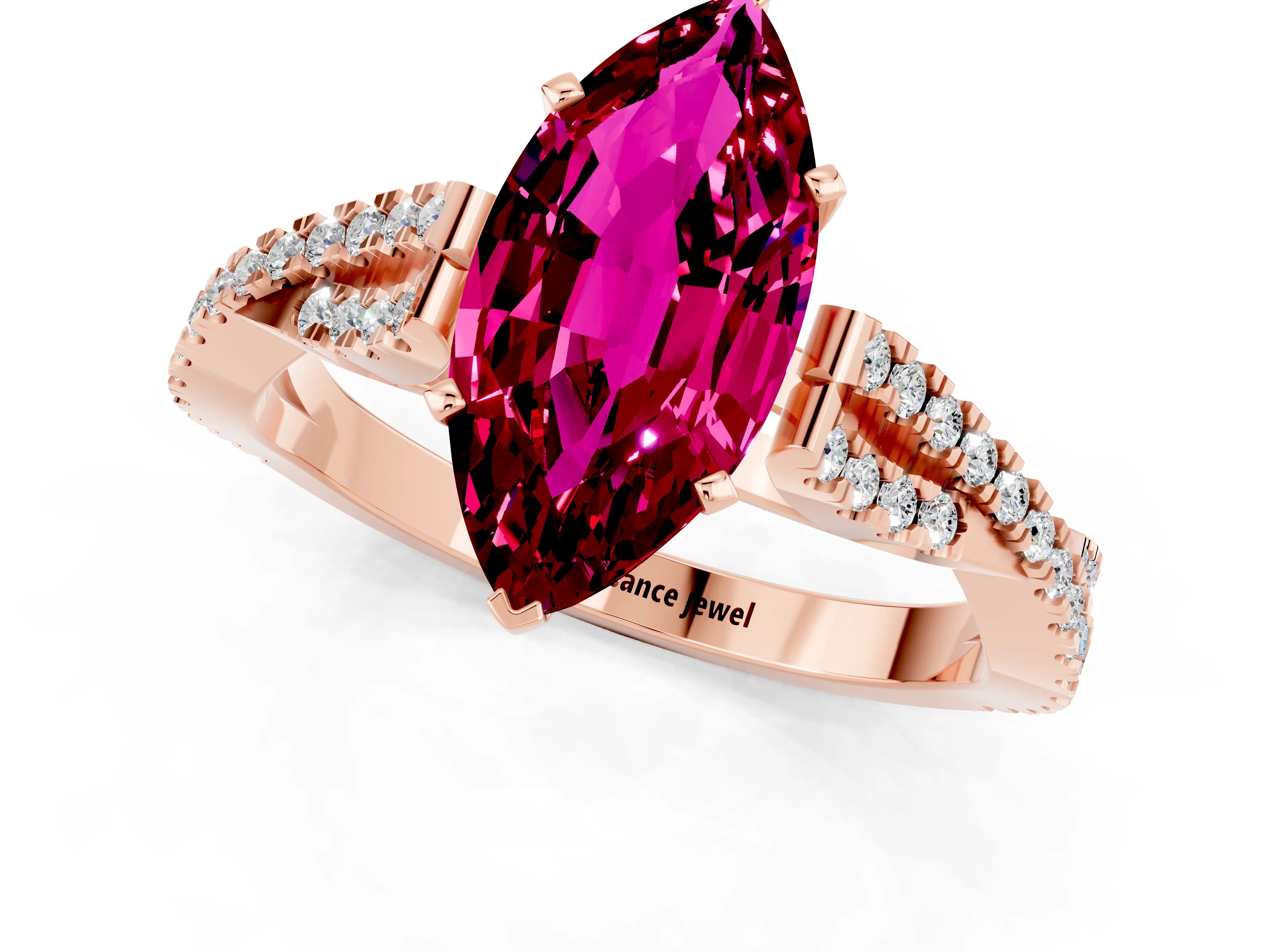 Rose gold Marquise Cut Garnet Solitaire Engagement Ring with Twisted Pavé Band and Four-Prong Setting_1