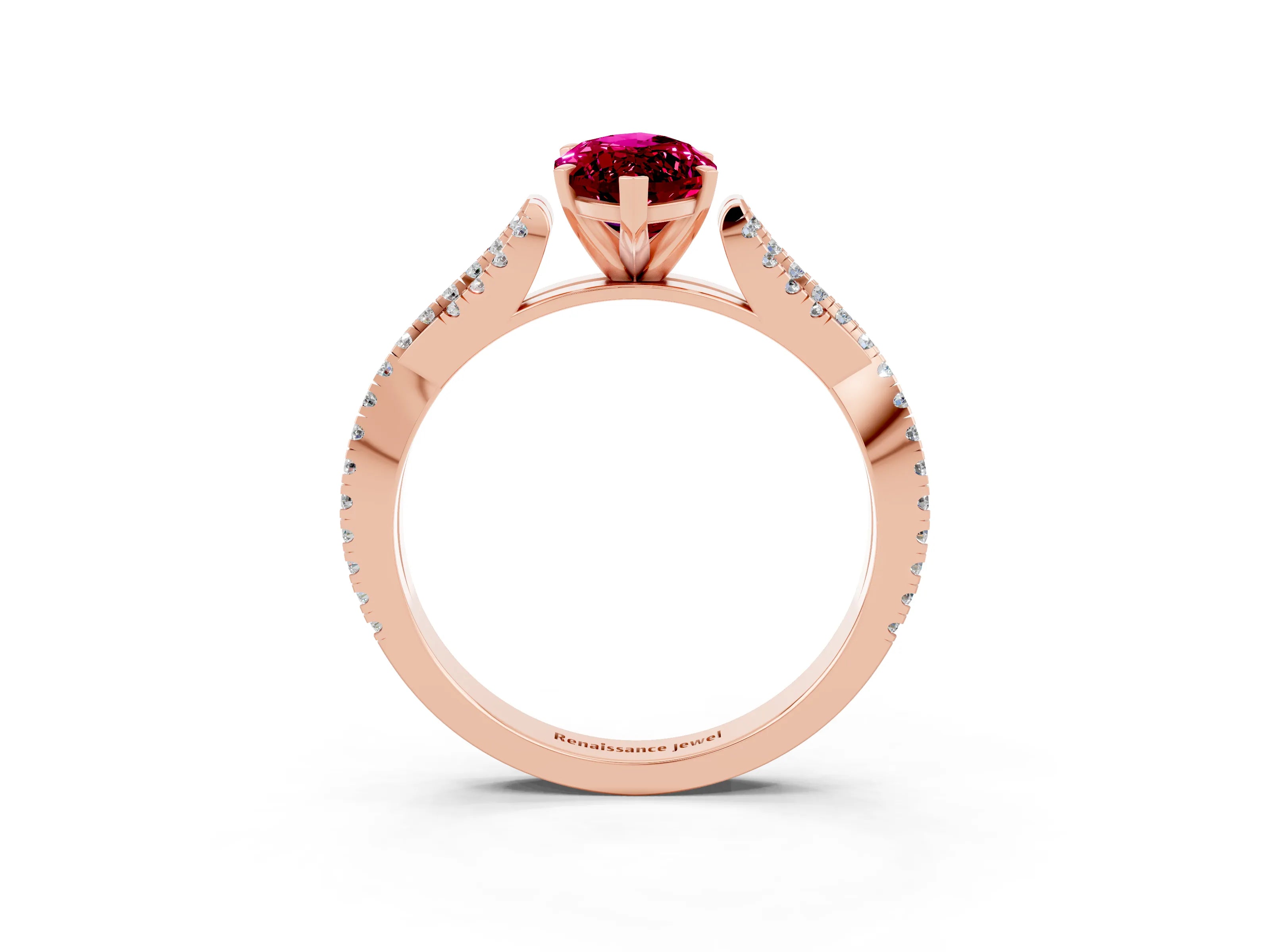 Rose gold Marquise Cut Garnet Solitaire Engagement Ring with Twisted Pavé Band and Four-Prong Setting_3