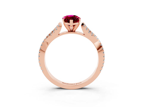 Rose gold Marquise Cut Garnet Solitaire Engagement Ring with Twisted Pavé Band and Four-Prong Setting_3