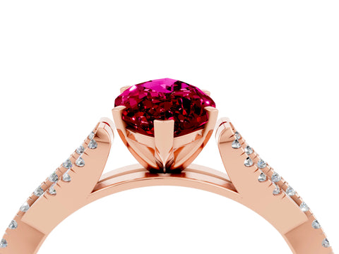 Rose gold Marquise Cut Garnet Solitaire Engagement Ring with Twisted Pavé Band and Four-Prong Setting_4