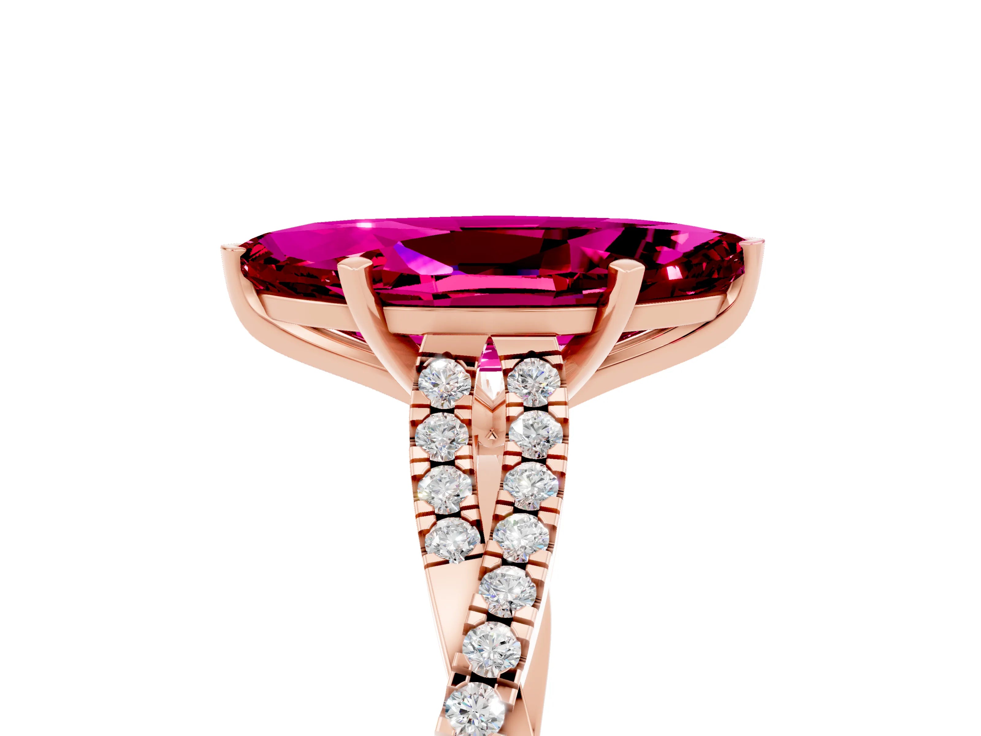 Rose gold Marquise Cut Garnet Solitaire Engagement Ring with Twisted Pavé Band and Four-Prong Setting_5
