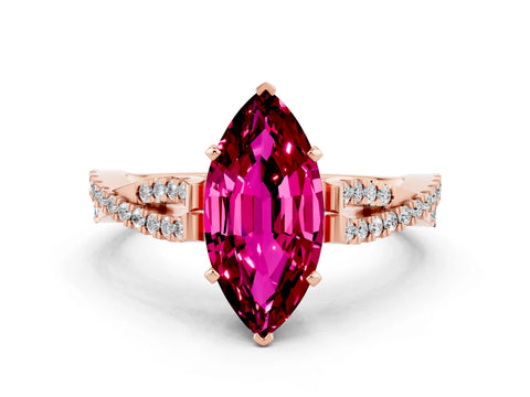 Rose gold Marquise Cut Garnet Solitaire Engagement Ring with Twisted Pavé Band and Four-Prong Setting