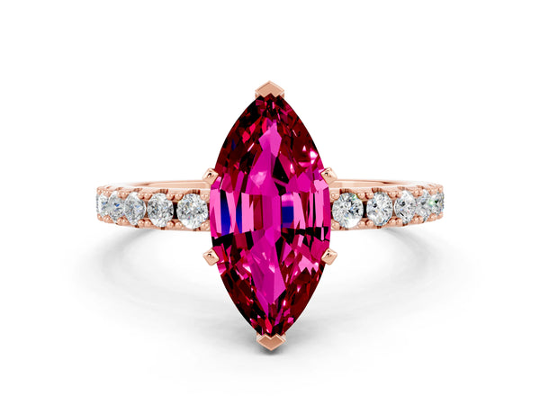 Rose gold Marquise Cut Garnet Solitaire Pavé Band with Four-Prong Setting