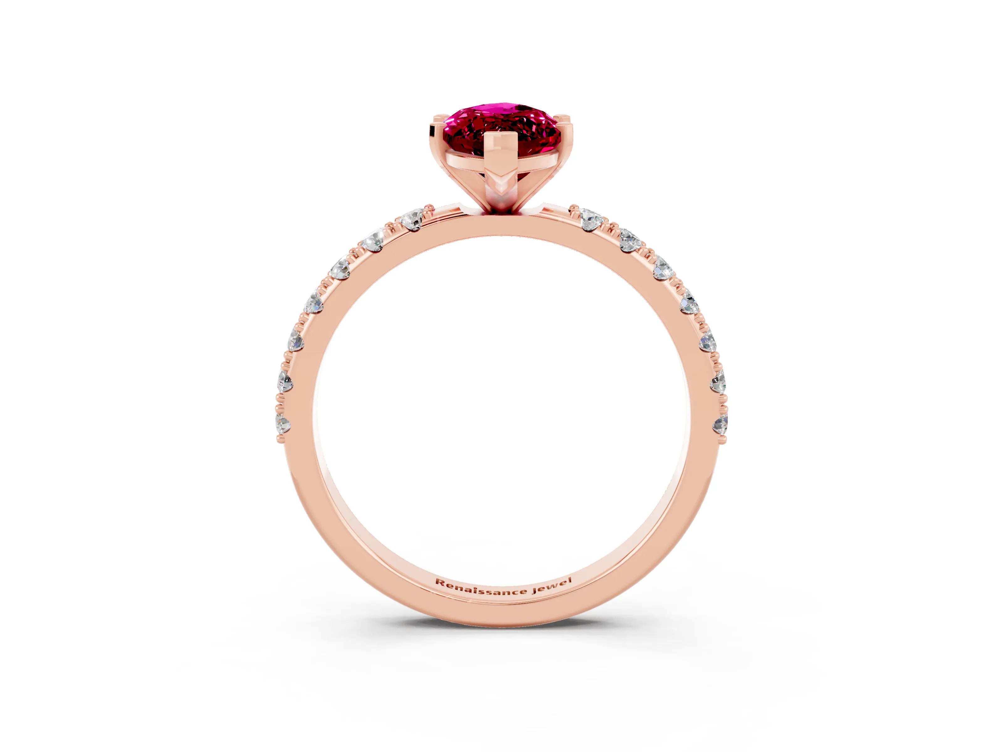 Rose gold Marquise Cut Garnet Solitaire Pavé Band with Four-Prong Setting_3