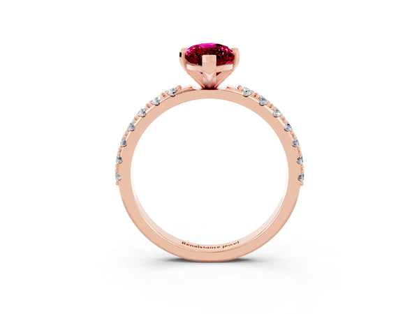 Rose gold Marquise Cut Garnet Solitaire Pavé Band with Four-Prong Setting