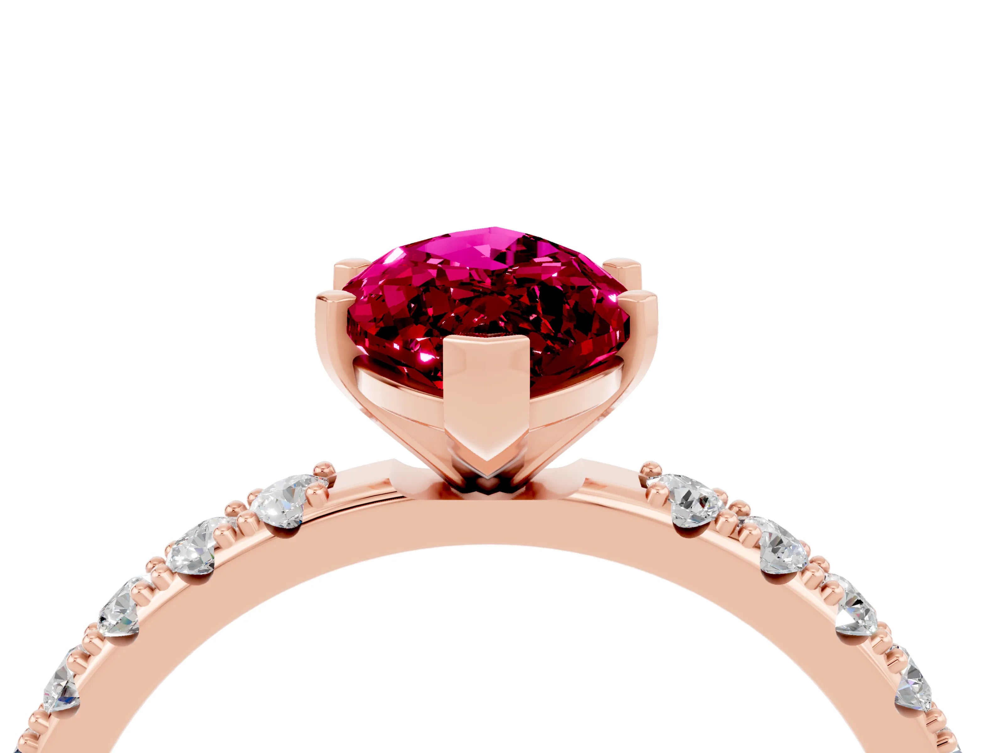 Rose gold Marquise Cut Garnet Solitaire Pavé Band with Four-Prong Setting_4
