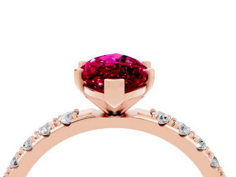 Rose gold Marquise Cut Garnet Solitaire Pavé Band with Four-Prong Setting_4