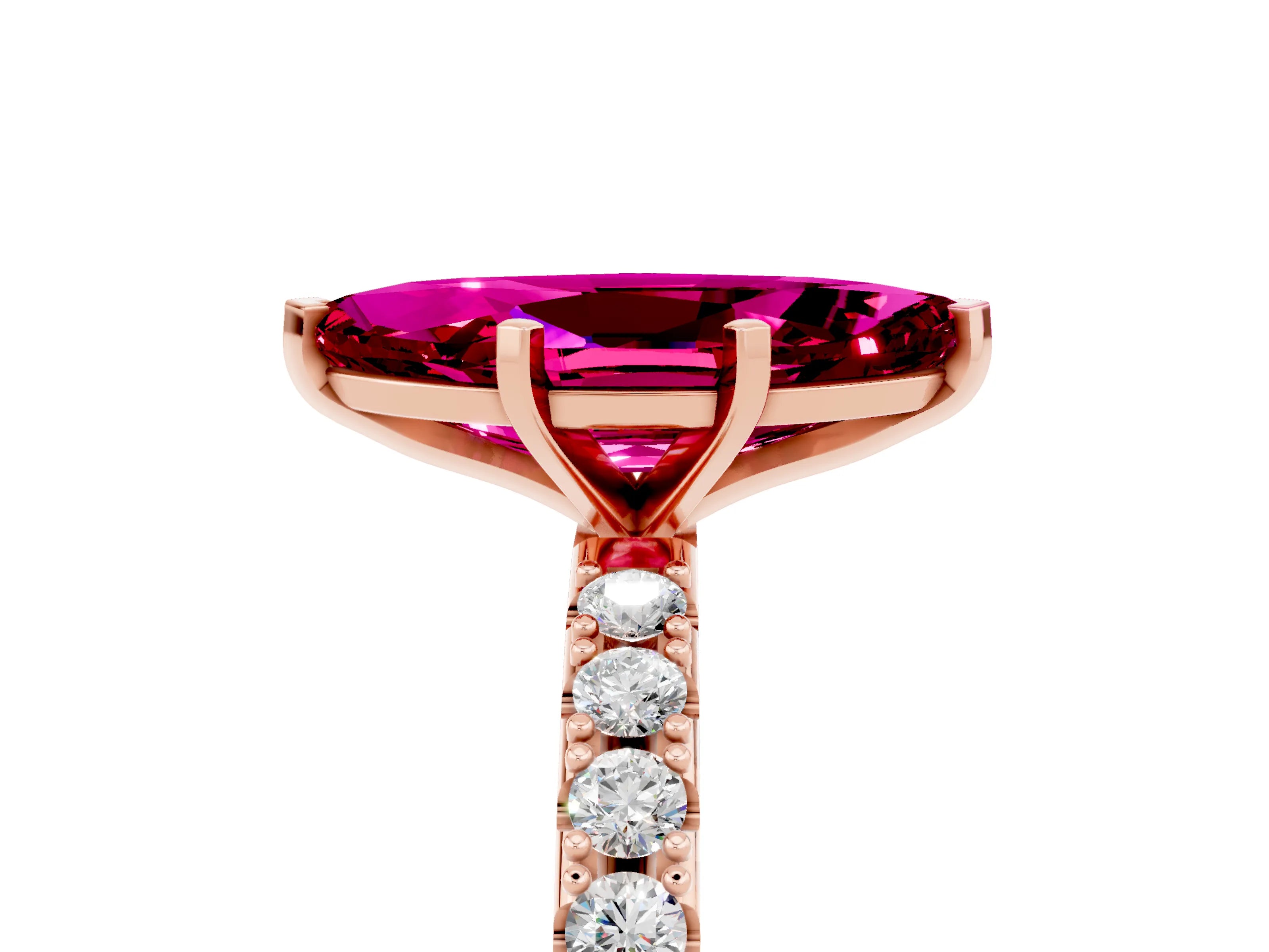Rose gold Marquise Cut Garnet Solitaire Pavé Band with Four-Prong Setting_5