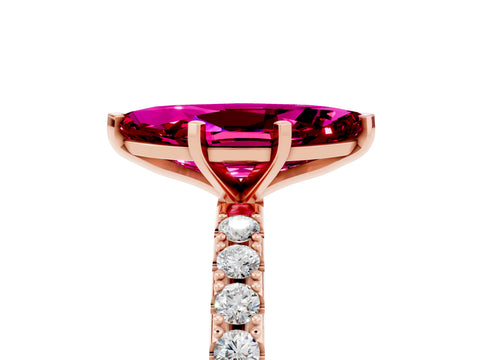 Rose gold Marquise Cut Garnet Solitaire Pavé Band with Four-Prong Setting_5