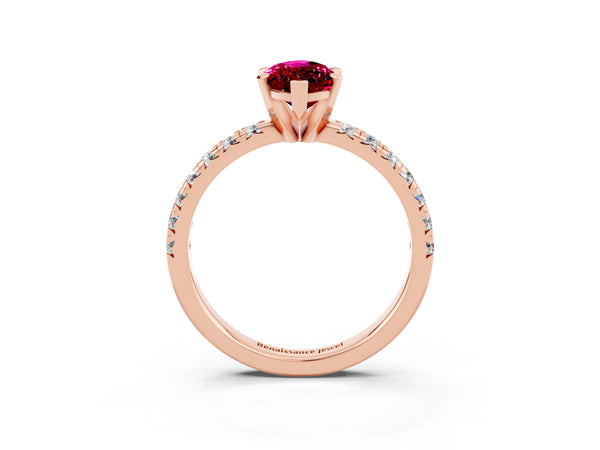 Rose gold Marquise Cut Garnet Solitaire Pavé Engagement Ring with Round Band and Prong Setting