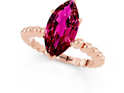 Rose gold Marquise Cut Garnet Solitaire Ring with Beaded Band and Prong Setting_1