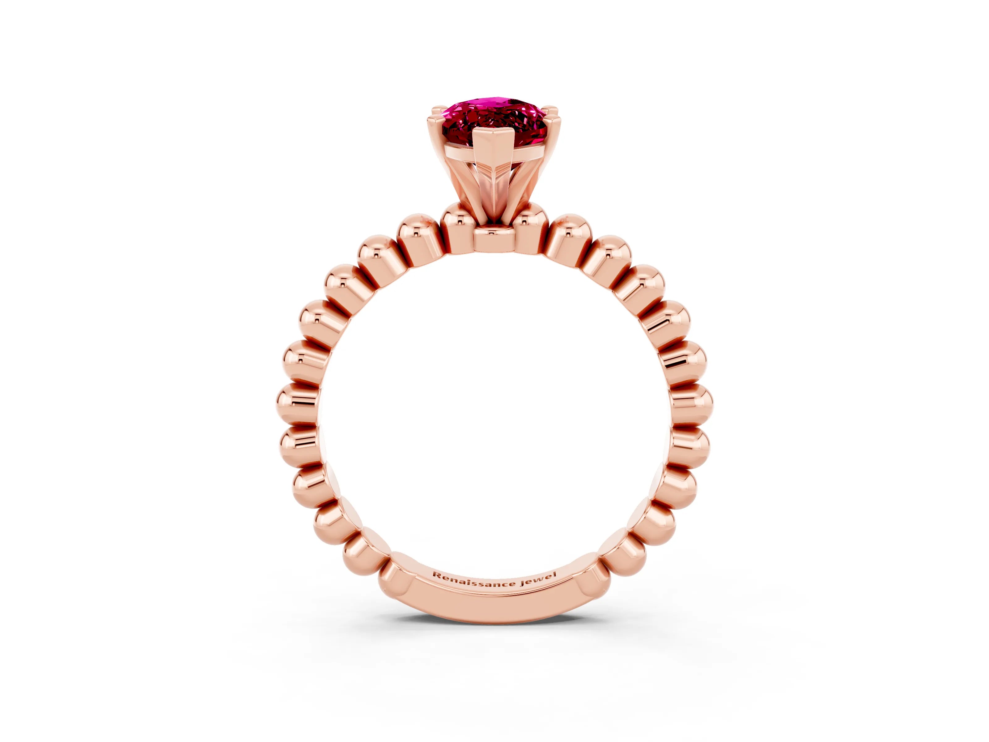 Rose gold Marquise Cut Garnet Solitaire Ring with Beaded Band and Prong Setting_3