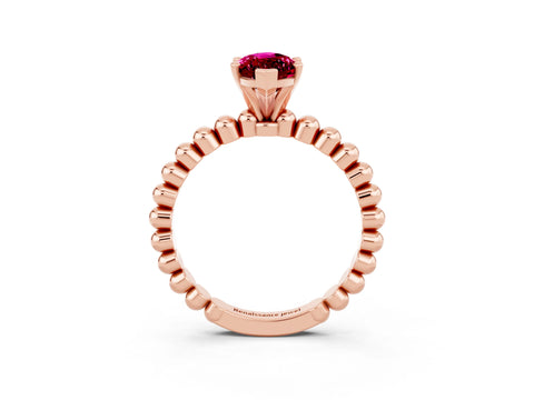 Rose gold Marquise Cut Garnet Solitaire Ring with Beaded Band and Prong Setting_3