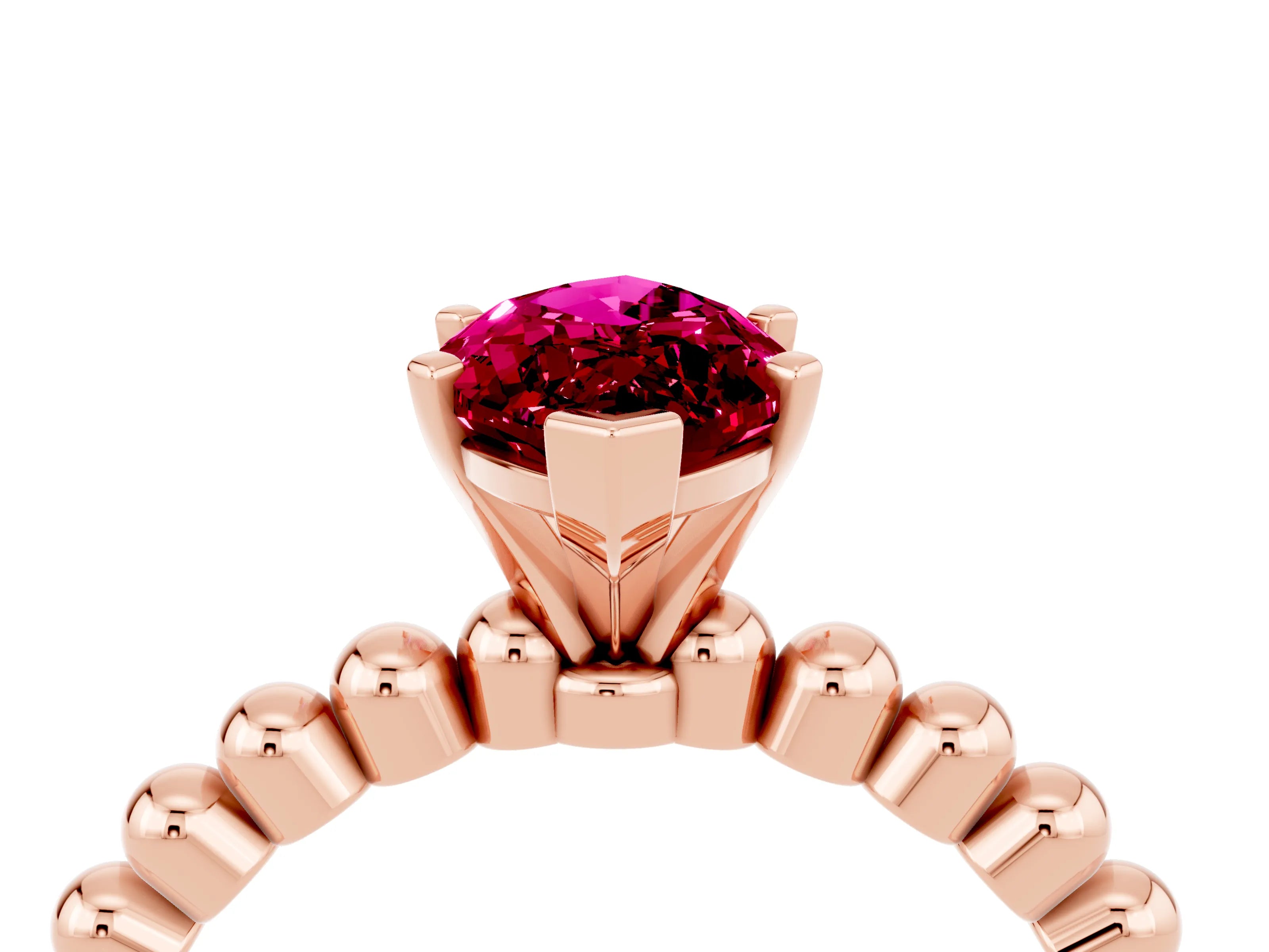 Rose gold Marquise Cut Garnet Solitaire Ring with Beaded Band and Prong Setting_4