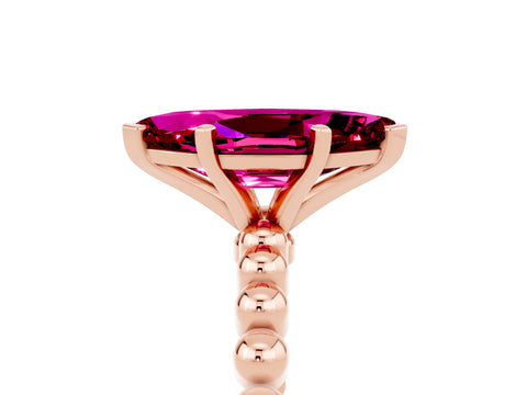 Rose gold Marquise Cut Garnet Solitaire Ring with Beaded Band and Prong Setting_5