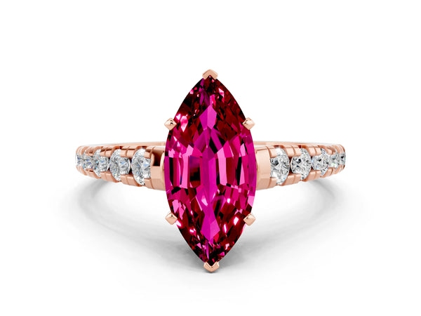 Rose gold Marquise Cut Garnet Cathedral Solitaire Ring with Round  Pavé Band