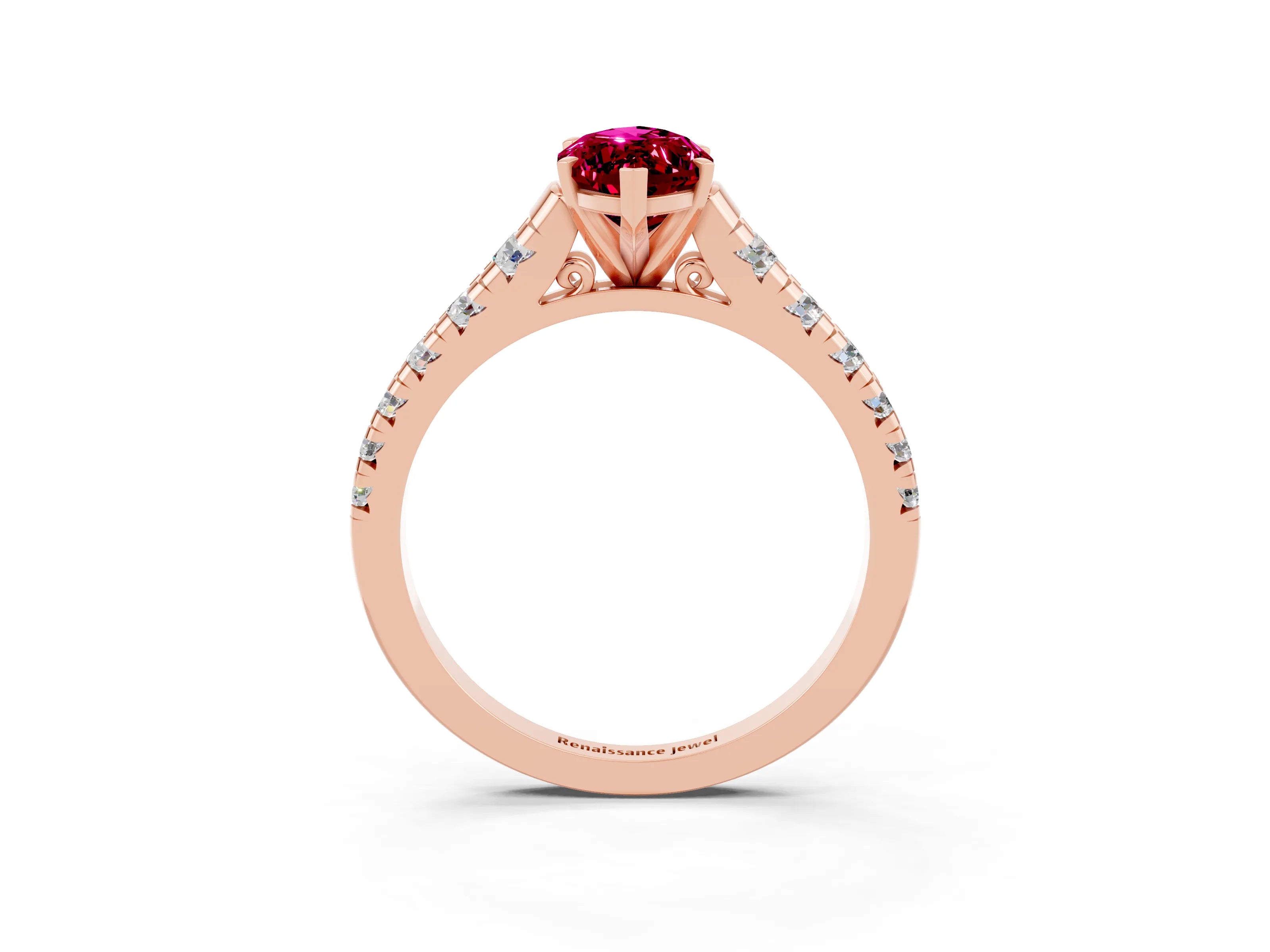 Rose gold Marquise Cut Garnet Solitaire Ring with Cathedral Setting and Pavé Band_3