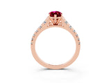 Rose gold Marquise Cut Garnet Solitaire Ring with Cathedral Setting and Pavé Band_3