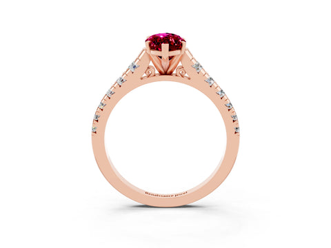 Rose gold Marquise Cut Garnet Solitaire Ring with Cathedral Setting and Pavé Band_3
