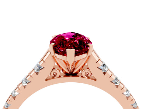 Rose gold Marquise Cut Garnet Solitaire Ring with Cathedral Setting and Pavé Band_4