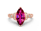 Rose gold Marquise Cut Garnet Solitaire Ring with Filigree Band and Four-Prong Setting_24