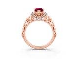 Rose gold Marquise Cut Garnet Solitaire Ring with Filigree Band and Four-Prong Setting_27