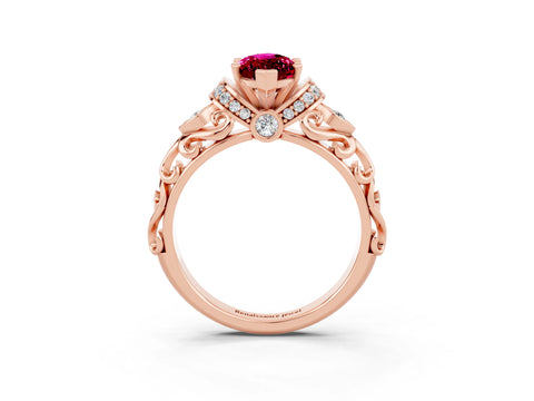 Rose gold Marquise Cut Garnet Solitaire Ring with Filigree Band and Four-Prong Setting_27