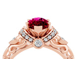 Rose gold Marquise Cut Garnet Solitaire Ring with Filigree Band and Four-Prong Setting_28