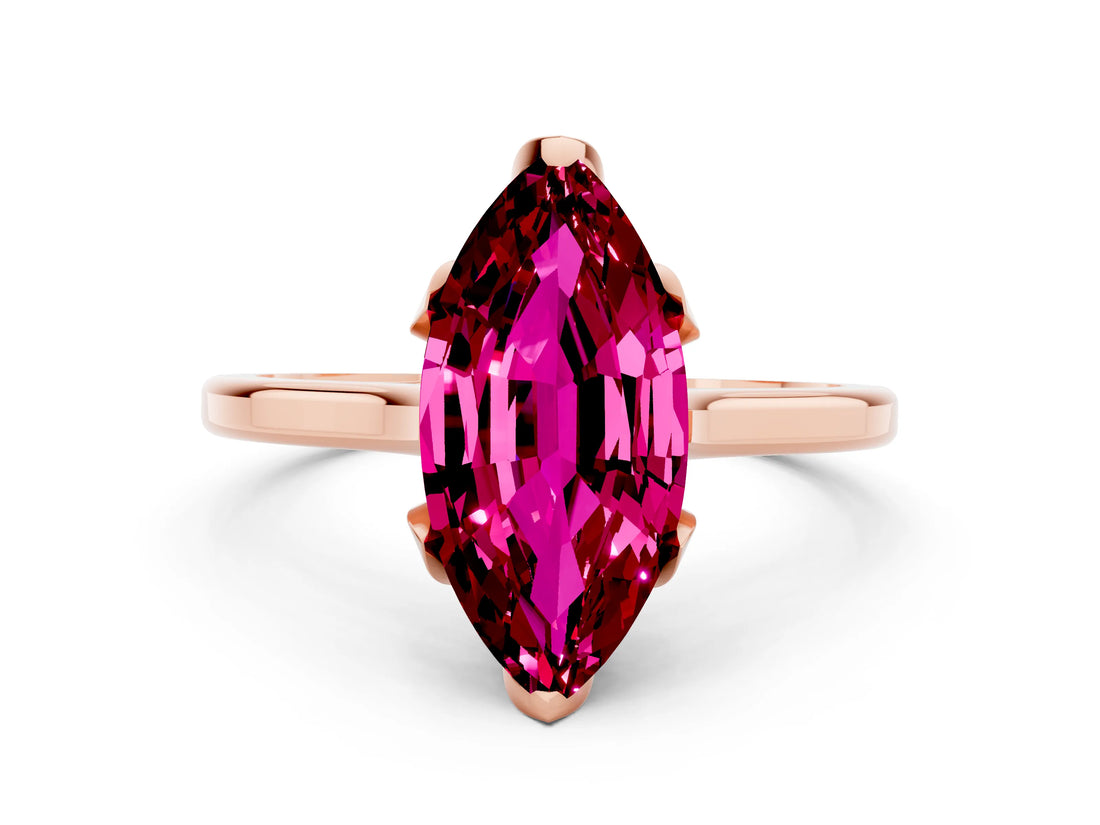 Rose gold Marquise Cut Garnet Solitaire Ring with Flower Prong Setting and Classic Band_12