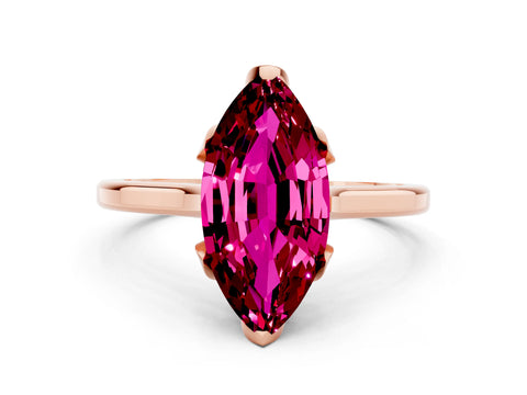 Rose gold Marquise Cut Garnet Solitaire Ring with Flower Prong Setting and Classic Band_12