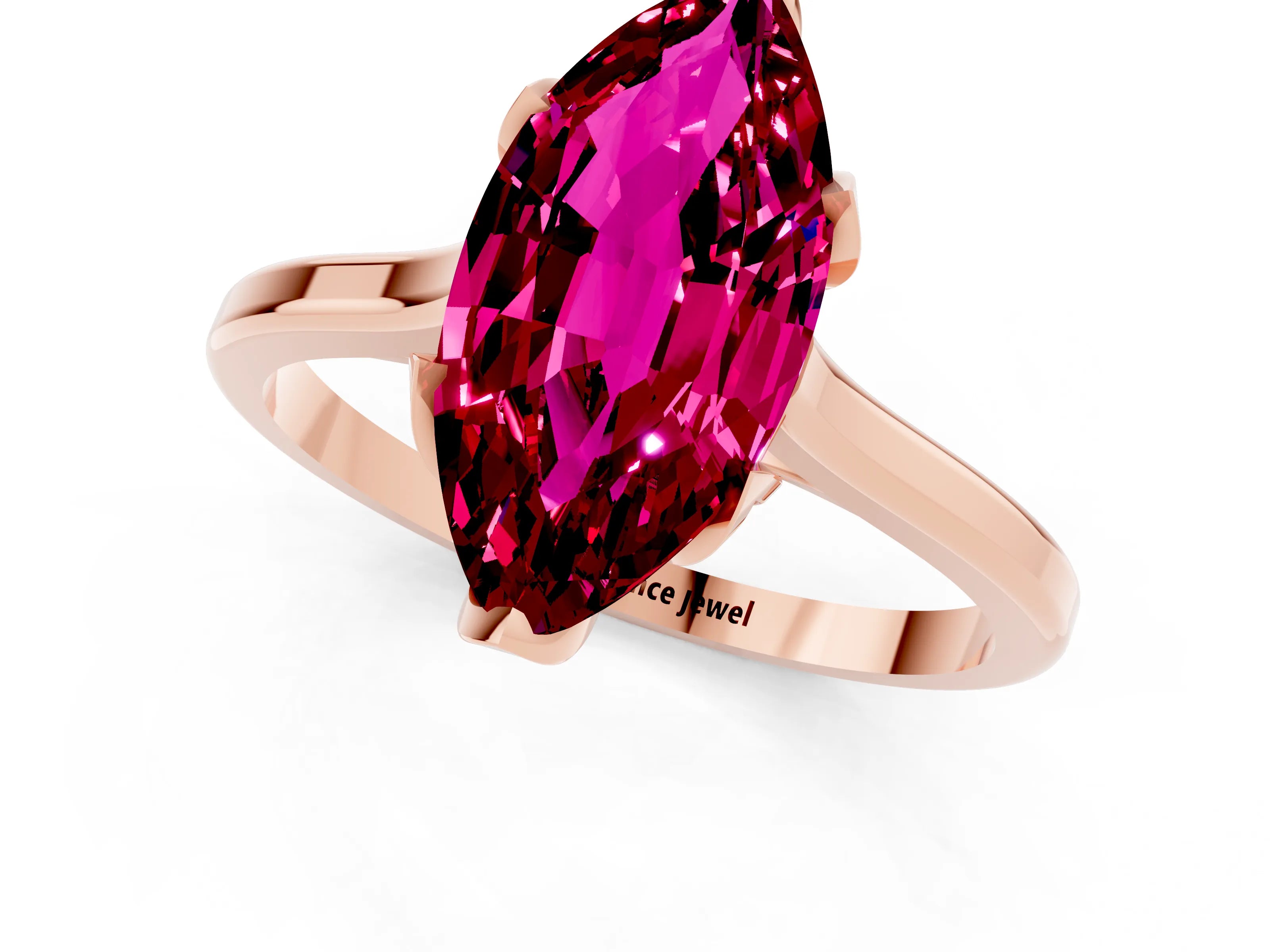 Rose gold Marquise Cut Garnet Solitaire Ring with Flower Prong Setting and Classic Band_13