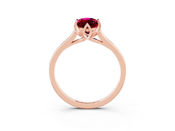 Rose gold Marquise Cut Garnet Solitaire Ring with Flower Prong Setting and Classic Band