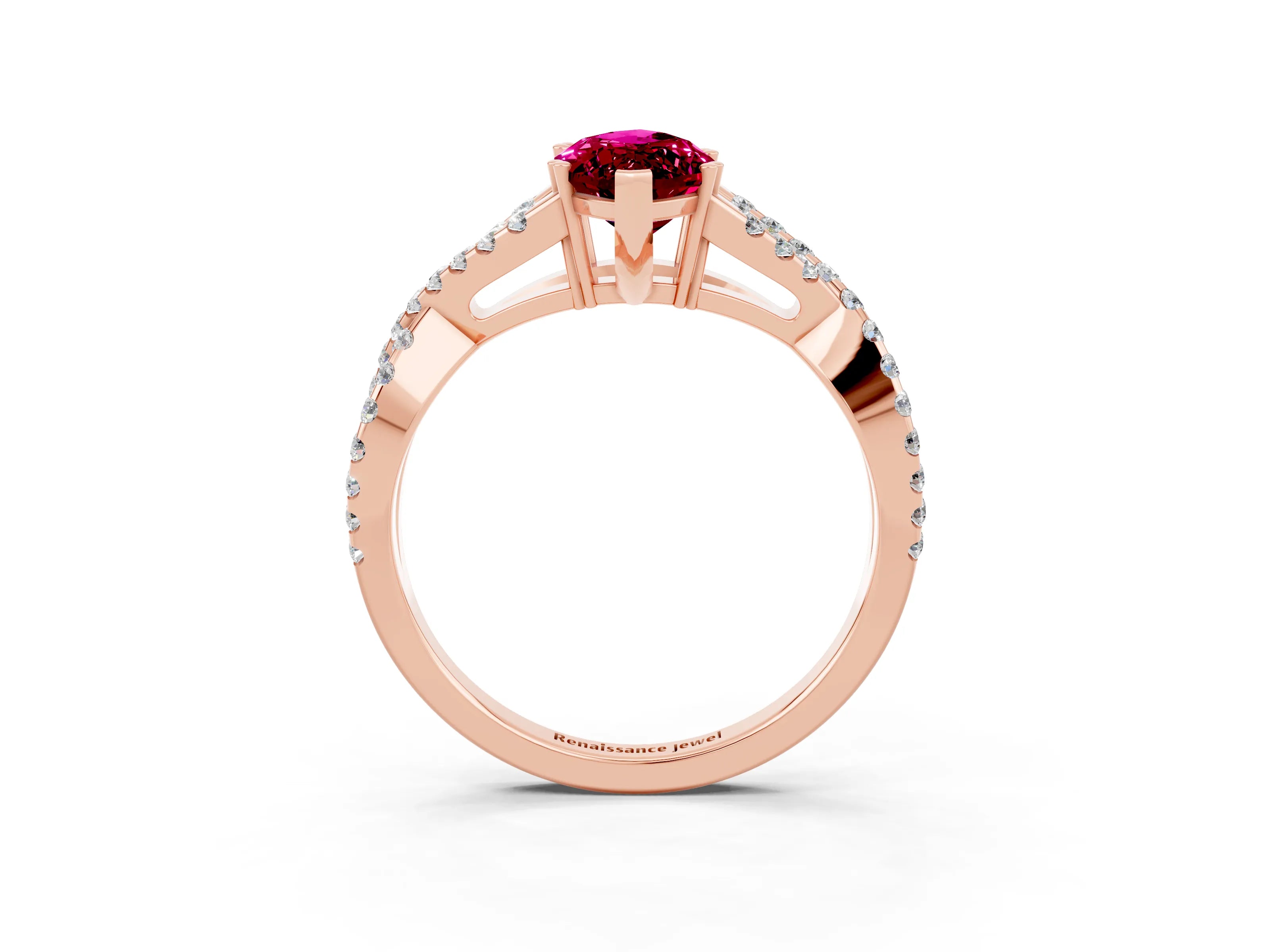 Rose gold Marquise Cut Garnet Solitaire Ring with Four-Prong Setting and Twisted Pavé Band_3