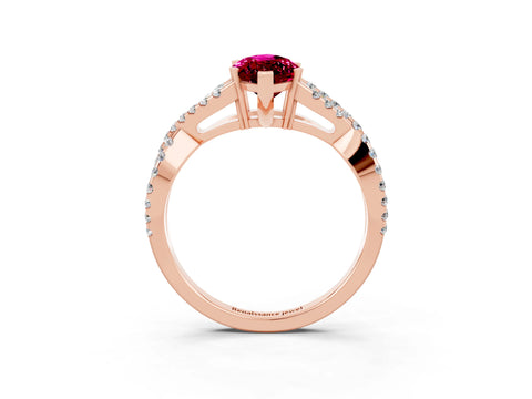 Rose gold Marquise Cut Garnet Solitaire Ring with Four-Prong Setting and Twisted Pavé Band_3