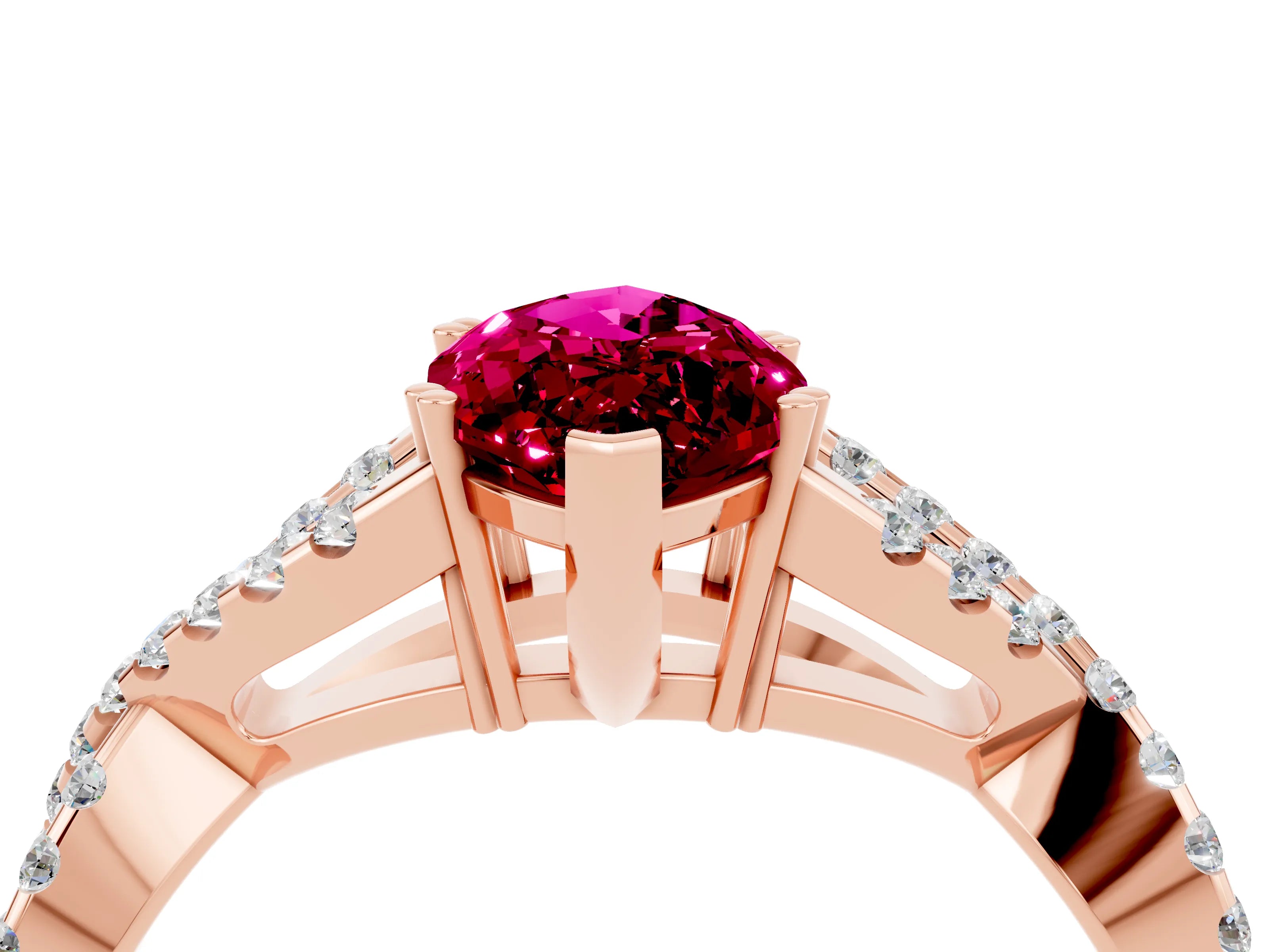 Rose gold Marquise Cut Garnet Solitaire Ring with Four-Prong Setting and Twisted Pavé Band_4