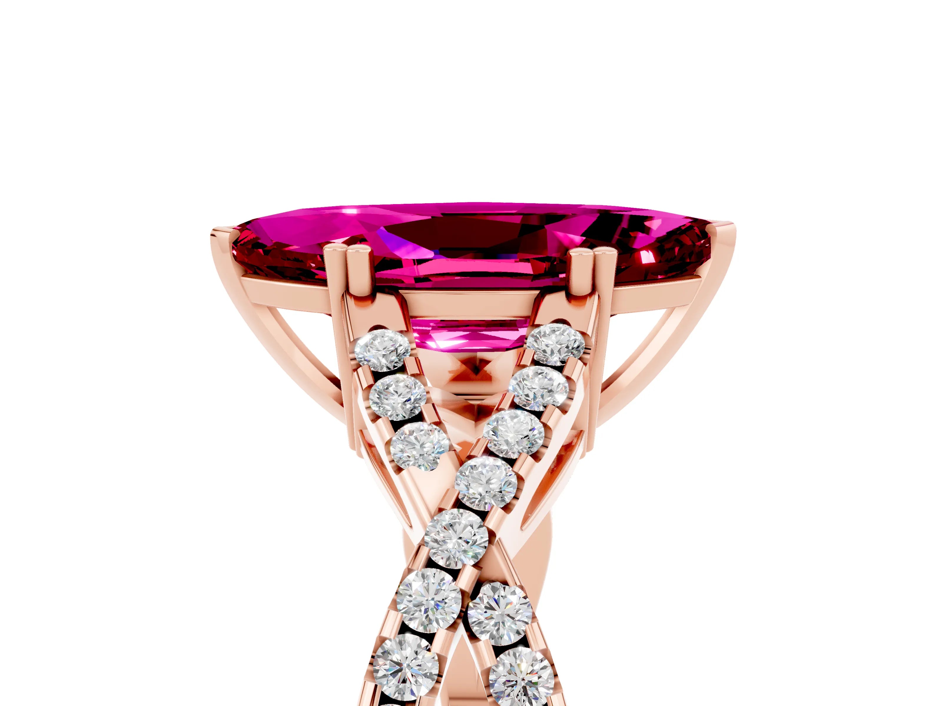 Rose gold Marquise Cut Garnet Solitaire Ring with Four-Prong Setting and Twisted Pavé Band_5