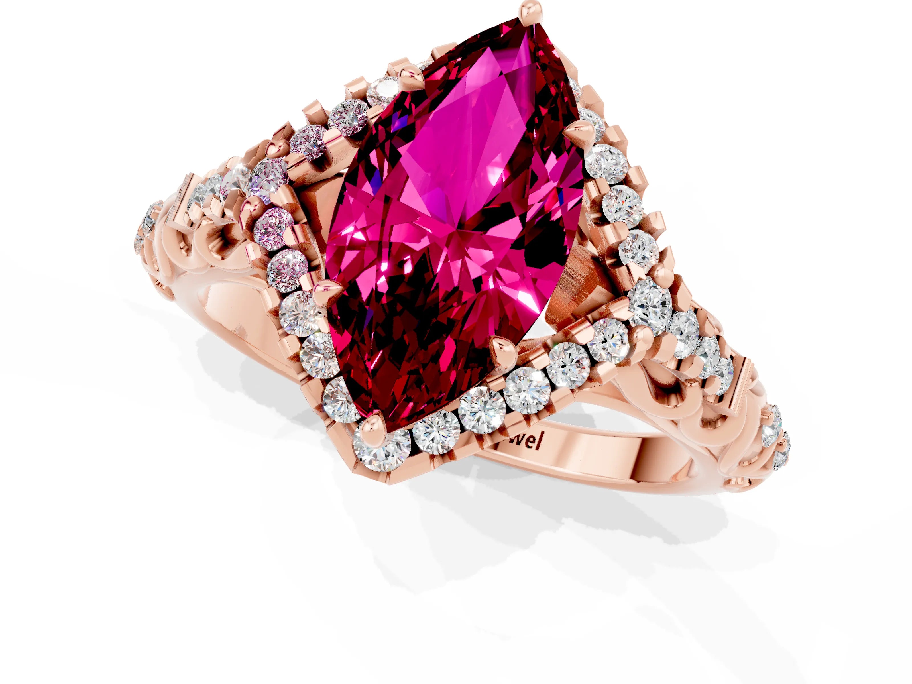 Rose gold Marquise Cut Garnet Solitaire Ring with Hidden Halo and Pavé Band_13