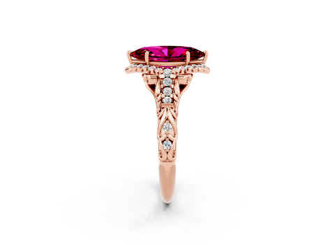 Rose gold Marquise Cut Garnet Solitaire Ring with Hidden Halo and Pavé Band_14